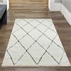 Teppich-Traum Tappeto da salotto a pelo alto bianco nero con motivo a diamante Nordic, 80 x 150 cm