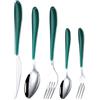 Generic Plastica Morsetto Manico Cucina Acciaio Inox Argenteria Stoviglie Posate Set Posate Bistecca Coltello Forchetta Cucchiaio Cucchiaino (Verde,5 pezzi)