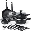 La Moustache - Batteria da Cucina Onix di 8 Pezzi, Pentole e Padelle induzione in Alluminio, Set di 5 Coltelli Professionali e Pelapatate, Antiaderenti e Inossidabili, Adatti a Tutte le Cucine