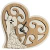 Regalami.shop, Bomboniera per matrimonio (Linea Matilde), orologio con lancette argentate cm.15x15 con cuore in legno naturale e coppia di sposi, completa di scatola, confetti e nastro bianco
