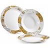 Ma Maison Servizio Piatti 18 Pezzi in Porcellana Lux, Set Tavola 6 Coperti 6 Piani 6 Fondi 6 Dessert Con Decorazione - (Fiori Oro)