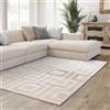 Interiyou Tappeto salotto pelo corto Cannes - 120x170 cm Crema - Stile boho scandinavo con effetto 3D alto-basso - Piatto con motivo geometrico