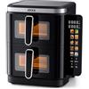 JOCCA - Friggitrice ad aria digitale Dual 11L (5,5 L + 5,5 L) | Airfryer verticale con 2 scomparti con finestre, 10 funzioni, schermo touch LED a colore, 60-200°C, antiaderente e facile da pulire