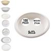 G.M. DISTRIBUZIONE 100 Piatti Fondo/Ciotola Bianchi in Polpa di Cellulosa 21cm, Ideale per Cibi Caldi e Freddi, Piatti Imperameabili Usa e Getta Adatti al Microonde, Biodegradabili e Compostabili