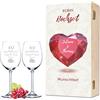 GRAVURZEILE Leonardo Bicchieri da vino con incisione - Design di nozze rubino - Personalizzati con nome e data con scatola di legno - regalo per matrimonio, fidanzamento, anniversario, colore Daily