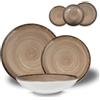 ARCA, Set 18 Piatti Coordinati Pepper in Porcellana Decorata, Servizio per 6 Persone, con Piatti Fondi, Piani e da Dessert, Moderni e Colorati, Lavabili in Lavastoviglie, Color Tortora