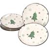 MamboCat Set di 6 piatti per torta di albero di Natale, 6 persone, piatti da pasticceria per Natale con alberi di Natale e fiocchi di neve, biscotti, piatti da colazione o da dessert, in gres