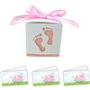 C.X.Y. 100pz Scatola Cubo Passeggino + Bigliettini Da Bomboniera Preforati Formato A4 Nascita Battesimo (PIEDINI ROSA)