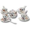 LEONARDO LUXURY HOME DESIGN Set Caffè 4 Persone Porcellana Tazzine con Piattini Cucchiaini e Zuccheriera Decoro Farfalle Espresso Elegante Idea Regalo (4TazzeFarfalle+Zuccheriera)
