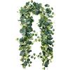 OSQI 2 ghirlande di eucalipto verde, ghirlanda artificiale, 1,8 m, da appendere, foglie verdi, decorazione con fiori bianchi, dollaro d'argento di eucalipto, per sfondo matrimonio, ghirlanda di fiori,