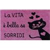 Baroni Home Zerbino Ingresso Casa in Fibra di Cocco Dipinto a Mano, Tappeto da Esterno con Fondo Antiscivolo, Zerbino Rosa Resistente e Facile da Pulire, 60x38 cm, Gatto nero con cuori nero