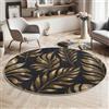 GDJSMIN Disegno Con Foglia Di Palma Della Giungla Tappeto Rotondo Nero E Oro Tappeti 100Cm Antiscivolo Lavabile In Lavatrice Tondo Tapette Salotto Camera Da Letto Scendiletto Pelo Corto Rotondi Carpet