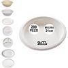 G.M. DISTRIBUZIONE 200 Piatti Fondo/Ciotola Bianchi in Polpa di Cellulosa 21cm, Ideale per Cibi Caldi e Freddi, Piatti Imperameabili Usa e Getta Adatti al Microonde, Biodegradabili e Compostabili