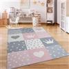 Paco Home Tappeto Bambini Cameretta Bambina Ragezzi Antiscivolo Arcobaleno Cuore Polkadot, Dimensione:Ø 160 cm tondo, Colore: Crema Rosa Grigio