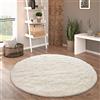 Paco Home Tappeto Salotto Pelo Lungo Rotondo Shaggy Moderno Pelo Lungo Finta Pelliccia Morbido Monocolore, Dimensione:Ø 160 cm tondo, Colore:Avorio (Crema)
