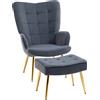 HOMCOM Poltrona moderna con pouf in velluto e gambe dorate, Grigio | Aosom Italy