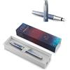 Parker - Penna stilografica IM con confezione regalo, inchiostro blu, elegante, personalizzabile con incisione, ideale per compleanni (argento "Polar" S.E.)