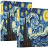 Fuauuyl Raccoglitore a 3 anelli di Van Gogh con notte stellata, 3,8 cm, in PVC, organizer per documenti con anello a D e tasca trasparente per articoli da ufficio, confezione da 2