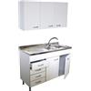 GI.MAR Mobile Cucina Bianco Cm 120 Con Lavello, Colapiatti E Pensili