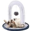 Generic Massaggiatore per arco di gatti, spazzola massaggiante per peli di gatto, con cuscinetto tiragraffi e palla per prendere in giro il gatto, 3 in 1, grigio