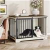 Hzuaneri 100cm Gabbia per Cani, Bianco e Marrone con Tavolo Supplemento | Nicchia Moderna per Cani, Gabbia per Cuccioli, Casetta per Animali, 2 porte, DFC02314B