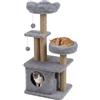 COSTWAY Albero per Gatti, Alberi Tiragraffi Alta 96 cm con Poggiolo Imbottito a Forma di Fiore, Condo Accogliente & Letto per Gatti, 2 Palline con Campanelli Appese & Posti per Graffiare (Grigio)