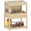PawHut Gabbia per criceto in legno con vassoio portaoggetti, gabbia per mouse rialzata con coperchio apribile, finestra in acrilico e fori di ventilazione, 83,2 x 50 x 103 cm, effetto legno naturale