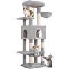 Hzuaneri Albero per Gatti, 149 cm Tiragraffi per Gattis, Ampie Piattaforme, Torre per Gatti con Ampia Tana, Centro Attività per Gattis Multilivello, Pompon, Grigio Chiaro MS14918LG