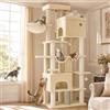 Hzuaneri Albero Gatto 185 cm Extra Large, Tiragraffi con 2 Cucce e 10 Sisal, Torre Resistente per Gatti Grandi Maine Coon, Include 2 Amache, Beige MS17918YL