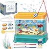 Xoeryoy Giocattolo per acquario per bambini, serbatoio di pesce giocattolo educativo con luce e musica, serbatoio d'acqua artificiale con 4 pesci magnetici, 2 canne da pesca, bottiglia da rete e mangime