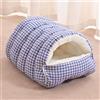 Eashaoo Cuccia per gatti con cappuccio, calda cuccia a igloo per cuccioli di piccola taglia, semi-chiusa, per cani di taglia media, rimovibile, cuscino pieghevole e portatile per animali domestici (blu, L, 65