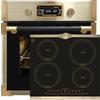 Kaiser Forno a pirolisi EH 6427 AD+KCT 6195 IEm, forno da incasso a pirolisi retrò 73L + piano cottura a induzione, piastra in metallo bronzo, 4 QickHeat
