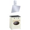 GURARI GCH E 612 Cr + GCH D 286 WH 6 Prime, fornello a induzione retrò 60 cm, Range Coocker 60 l, crema + cappa aspirante, cappa da parete, cappuccio senza testa, vetro bianco, scarico/ricircolo