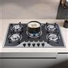 LOYEMAADE Piano cottura a gas a 5 punti luce, fornello a gas da incasso con regolazione separata, per vetro, ceramica, ferro e pentole in acciaio inox