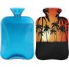 TropicalLife Bottiglia di acqua calda con copertura 2L, borsa dell'acqua calda di palma del tramonto per il riscaldamento del letto sollievo dal dolore periodo, manica della bottiglia di acqua calda estiva