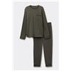 Tezenis Pigiama Manica Lunga In Cotone Piping Uomo Verde