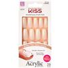 KISS Salon Acrylic Natural Collection - Unghie finte quadrate piuttosto forti e lunghe, comprese 28 unghie finte, colla per unghie, lima per unghie e bastone