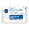 NIVEA Salviette struccanti 3-in-1 rinfrescanti - Salviette umidificate - Pulizia delicata ed efficace - Rimuove il trucco waterproof - per viso, occhi e labbra - Pelle normale e mista - 25 salviettine