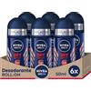 NIVEA MEN Deodorante Roll-On Antitraspirante 6 x 50 ml, 72 Ore di Protezione, Senza Profumazione, Senza Alcool