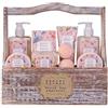 Accentra Set regalo SECRET GARDEN, set bagno donna con 240 ml gel doccia e 240 ml bagnoschiuma, cofanetto regalo bagno donna in scatola di legno bianca con manico, idea regalo cura corpo per lei