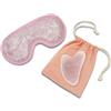 Sun & Sia - Kit maschera occhi caldo/freddi e Gua Sha in pietra naturale al quarzo rosa (+custodia) - rinfresca la carnagione, tratta tasche e occhiaie, stimola la circolazione, effetto