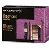 Max Factor, Cofanetto Regalo Donna Teddy Chic, Pochette in tessuto teddy con Mascara False Lash Effect Raven Black + Matita Occhi Khol Kajal 20 Black + Palette Ombretti Masterpiece Nude Cappuccino