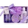 Accentra Set doccia da donna LaVENDEL in bella confezione regalo - Set di 4 pezzi con gel doccia, lozione per il corpo, burro per il corpo e spugna a rete - Set regalo per San Valentino e festa della