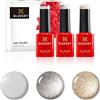 Bluesky Smalto semipermente per Unghie Kit in Gel, Metallic Sheen. Silver Vip 80535, Silver Glitter A018, Goldfish A034. 3 X 5Ml. (Soak off UV/LED Gel) Argento, Glitter - 15 ml