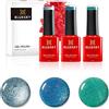 Bluesky Smalto semipermente per Unghie Kit in Gel, Crystal Teals. Seabed Pch40, Glacial Mist 80612, Electric Glitter Blue Lt065. 3 X 5Ml. (Soak off UV/LED Gel) Blu, Verde - 15 ml