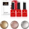 Bluesky Smalto semipermente per Unghie Kit in Gel, Shimmers, 3 x 5 ml (Soak off UV/LED Gel) Argento, Gold - 15 ml