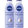 NIVEA Crema Corpo Vellutante 250 ml, Crema idratante corpo 72h arricchita con Acido Ialuronico Puro, Burro di Karité e Siero Nutrimento Intenso, Crema corpo idratante pelle secca (Confezione da 2)