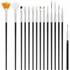 Elalove 15 pennelli per nail art, pennello per unghie, gel con strumento per unghie, pennello gel UV, per costruzione, pennello in acrilico, pennello per nail art, per fai da te, disegni, colore: nero