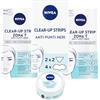 NIVEA Clear-Up Strips Zona T Cerotti punti neri in confezione da 3 x 6 pezzi, Cerotti anti-imperfezioni per la pulizia viso e NIVEA Soft Mini crema viso, corpo e mani da 25 g in omaggio