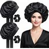 Elalove Cuffia Seta Per Dormire, Bonnet Seta Capelli Ricci, Cuffia Raso Notte 42cm, Di Colore Nero Grande Con Cinturino Elastico Morbido Per Cuidare I Capelli (2)